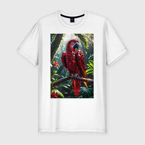Мужская slim-футболка Попугай из драгоценных камней / Белый – фото 1