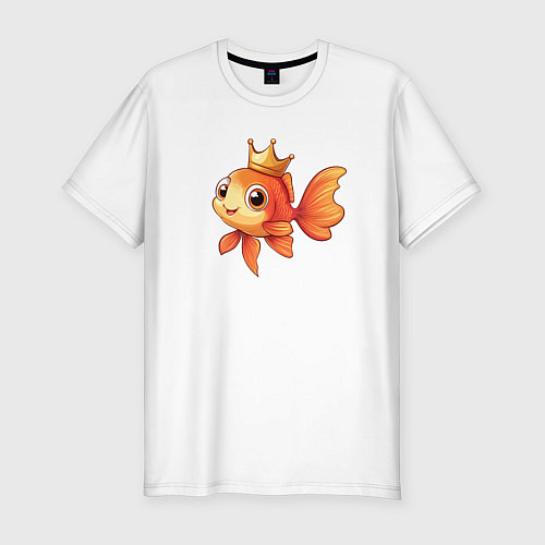 Мужская slim-футболка Мультяшная золотая рыбка в короне / Белый – фото 1