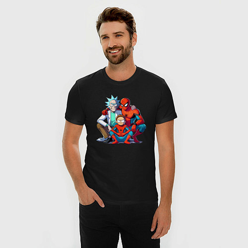 Мужская slim-футболка Spider-Man is Rick and Mortys friend / Черный – фото 3