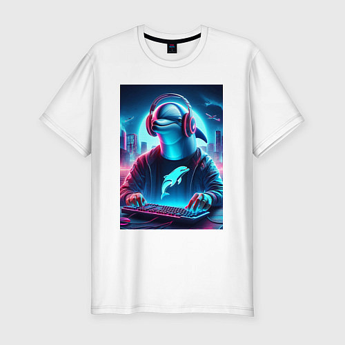 Мужская slim-футболка Dolphin is esports player - ai art fantasy / Белый – фото 1