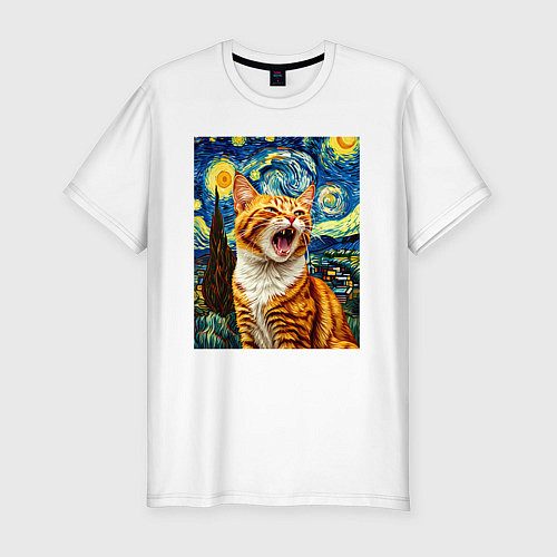 Мужская slim-футболка Крик котика / Белый – фото 1