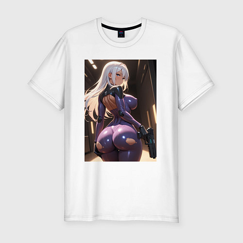 Мужская slim-футболка Девушка-киллер с пистолетом / Белый – фото 1