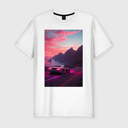 Мужская slim-футболка Суперкар едет к океану / Белый – фото 1