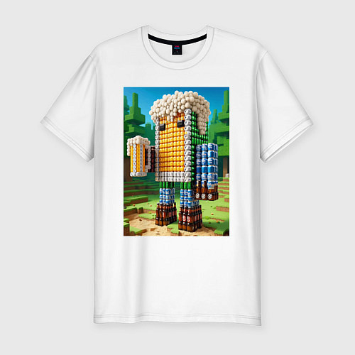 Мужская slim-футболка Beer dude - Minecraft ai art / Белый – фото 1