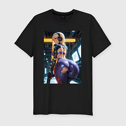 Футболка slim-fit Девушка с оружием в киберпанк стиле, цвет: черный