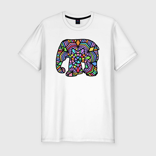 Мужская slim-футболка Цветной слоник / Белый – фото 1