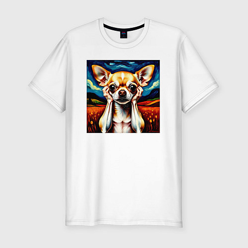 Мужская slim-футболка Крик Чихуахуа в шоке / Белый – фото 1
