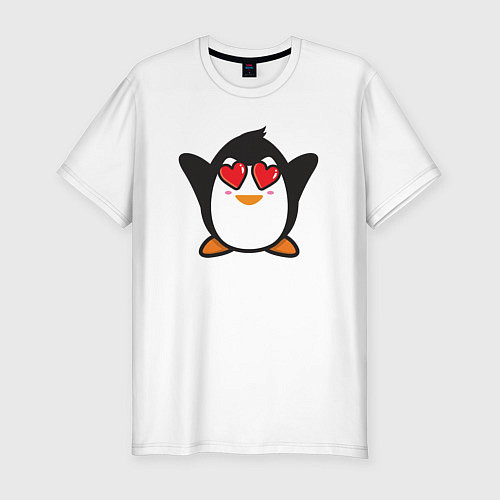 Мужская slim-футболка Влюблённый пингвинчик / Белый – фото 1