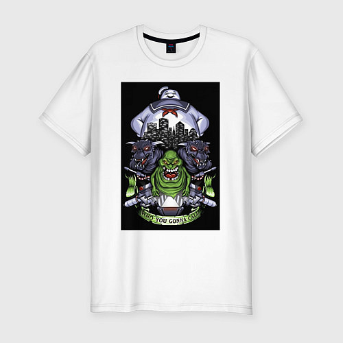 Мужская slim-футболка The ghostbusters - slimer / Белый – фото 1