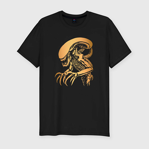 Мужская slim-футболка Золотой зловещий ксеноморф / Черный – фото 1
