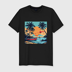Футболка slim-fit Корабль море, цвет: черный