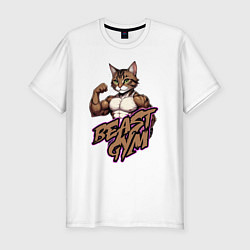 Футболка slim-fit Beast gym cat, цвет: белый