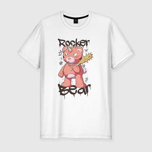 Мужская slim-футболка Медведь рокер / Белый – фото 1