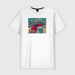 Футболка slim-fit Поезд на мосту, цвет: белый