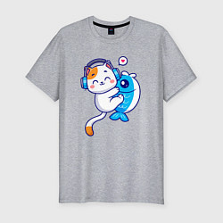 Футболка slim-fit Котик и рыба, цвет: меланж