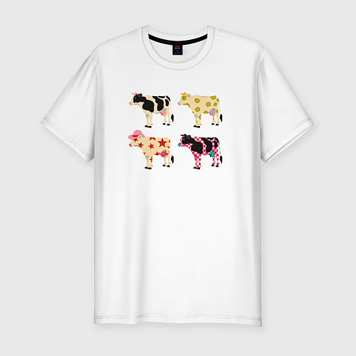 Мужская slim-футболка Милые коровы поп-арт / Белый – фото 1