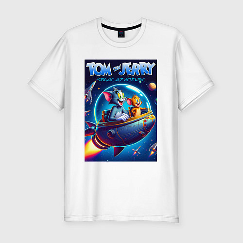 Мужская slim-футболка Tom and Jerry - space adventure / Белый – фото 1