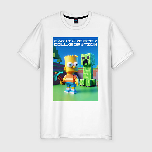 Мужская slim-футболка Bart and Creeper - collaboration ai art / Белый – фото 1
