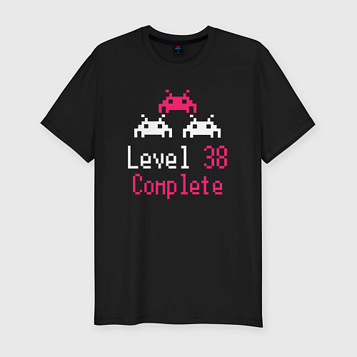 Мужская slim-футболка Уровень 38 пройден / Черный – фото 1