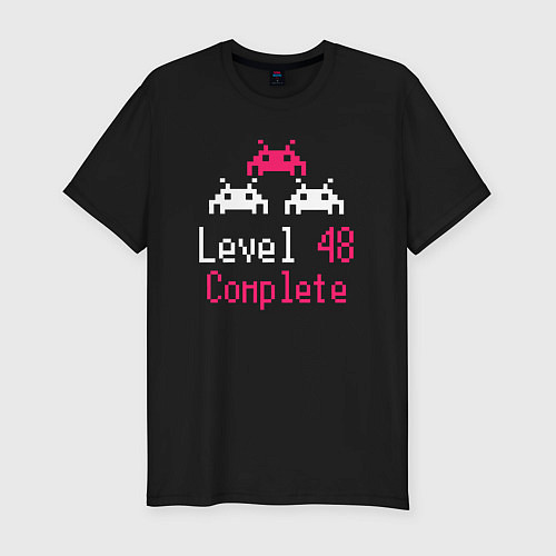 Мужская slim-футболка Уровень 48 пройден / Черный – фото 1