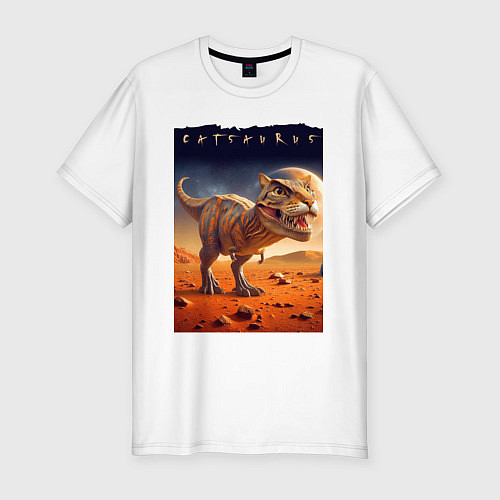 Мужская slim-футболка Catsaurus - meme / Белый – фото 1