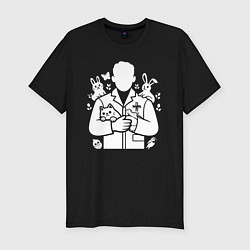 Футболка slim-fit Ветеринар с животными, цвет: черный