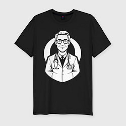Футболка slim-fit Врач с улыбкой и стетоскопом, цвет: черный