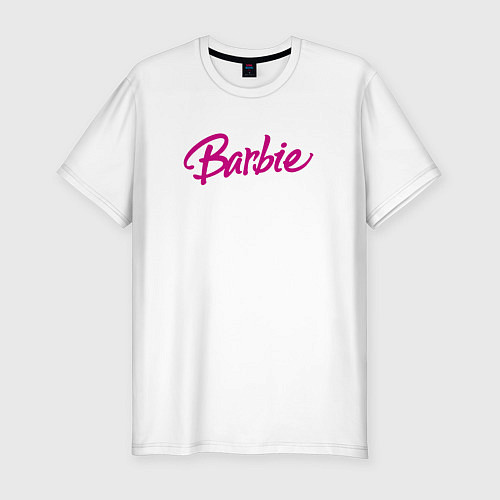 Мужская slim-футболка Barbie pink logo / Белый – фото 1