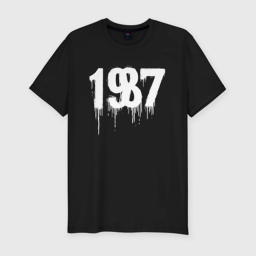 Мужская slim-футболка 1987 растекшиеся капли / Черный – фото 1