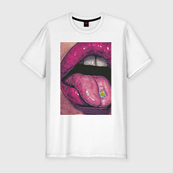 Футболка slim-fit Губы девушки рисунок, цвет: белый