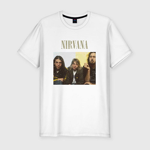 Мужская slim-футболка Nirvana band foto / Белый – фото 1