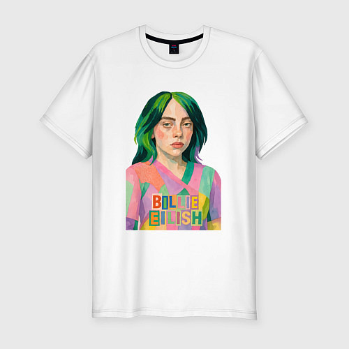 Мужская slim-футболка Билли Айлиш коллаж / Белый – фото 1