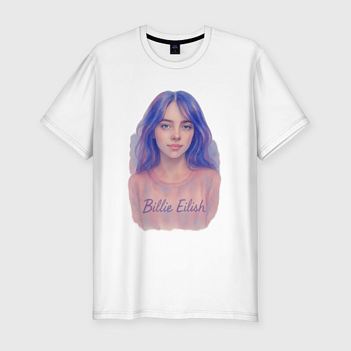 Мужская slim-футболка Билли Айлиш в стиле акварель / Белый – фото 1