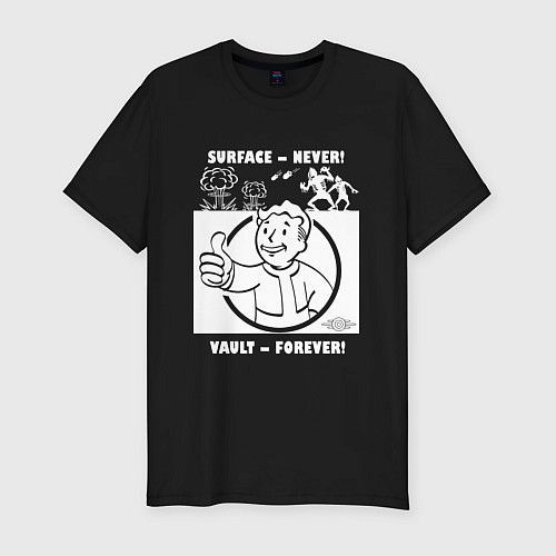 Мужская slim-футболка Поверхность никогда - убежище навсегда / Черный – фото 1