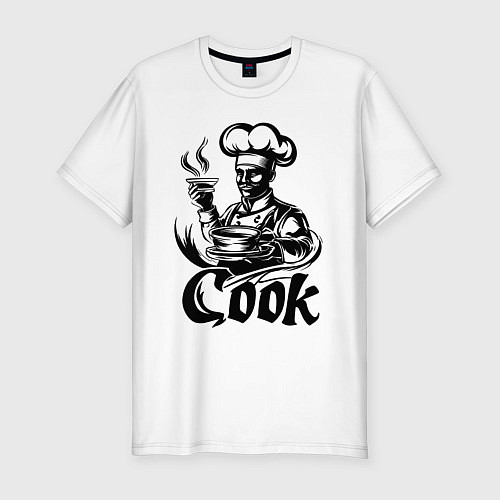 Мужская slim-футболка Повар готовит блюдо / Белый – фото 1