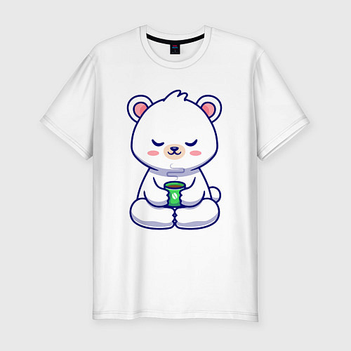 Мужская slim-футболка Мишка на кофейном релаксе / Белый – фото 1