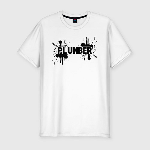 Мужская slim-футболка Сантехник в чероной краске / Белый – фото 1