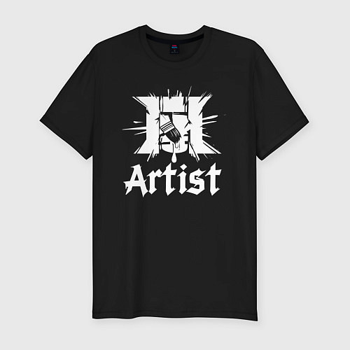 Мужская slim-футболка Художник логотип с кистью / Черный – фото 1