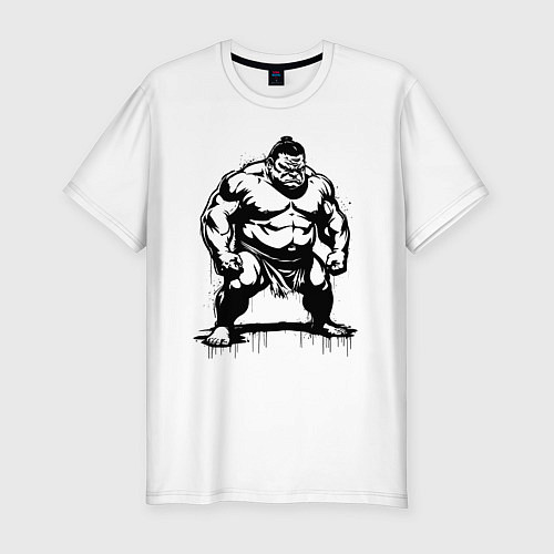 Мужская slim-футболка Грозный сумоист / Белый – фото 1