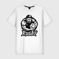 Футболка slim-fit Регбист с мячом в руках аниме, цвет: белый