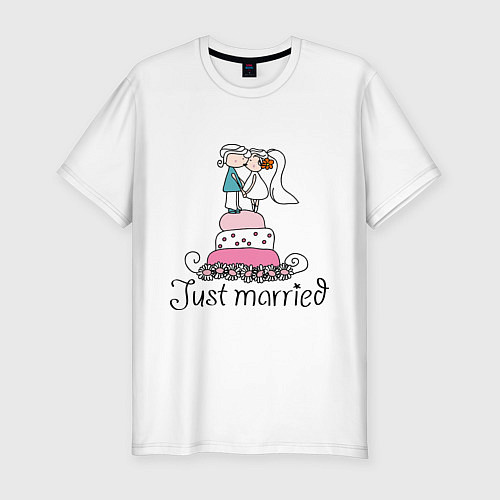 Мужская slim-футболка Just Married - Свадебный торт / Белый – фото 1