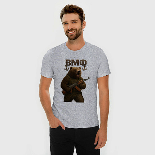 Мужская slim-футболка ВМФ медведь с автоматом / Меланж – фото 3