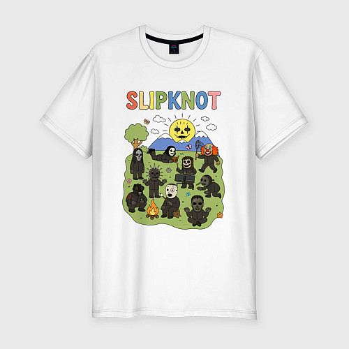 Мужская slim-футболка Slipknot мультяшный стиль / Белый – фото 1