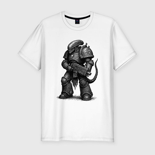 Мужская slim-футболка Ксеноморф с болтером / Белый – фото 1