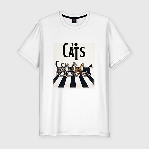 Мужская slim-футболка Коты юмор / Белый – фото 1