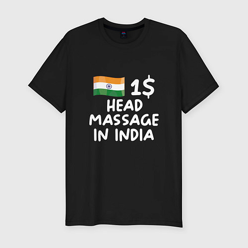 Мужская slim-футболка Флаг Индии: head massage in india / Черный – фото 1