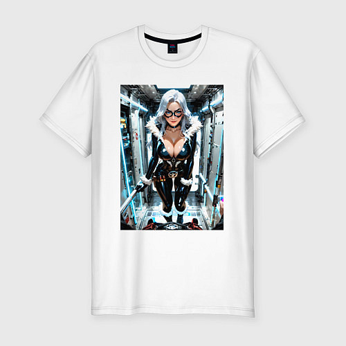 Мужская slim-футболка Черная кошка в сейфе банка / Белый – фото 1