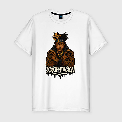 Мужская slim-футболка XXXTentacion скрещенные руки / Белый – фото 1