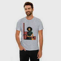 Футболка slim-fit Ретрофутуризм девушка с бластером поп-арт 1970-е, цвет: меланж — фото 2