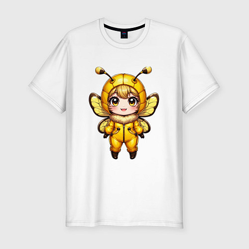 Мужская slim-футболка Девочка-пчела в костюме с капюшоном / Белый – фото 1